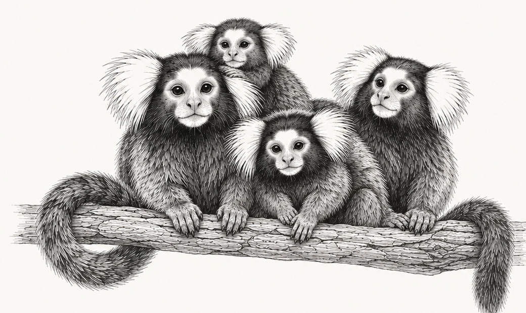 Illustration of a family of common marmosets